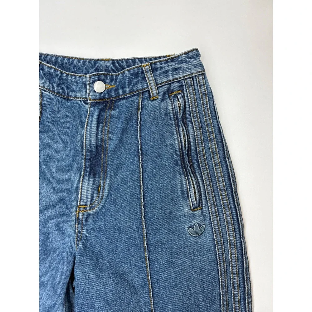 Sold. Adidas Originals Women Blue Pintuck Wide Leg Denim Jeans 3-Stripe Size - Picture 9 of 9